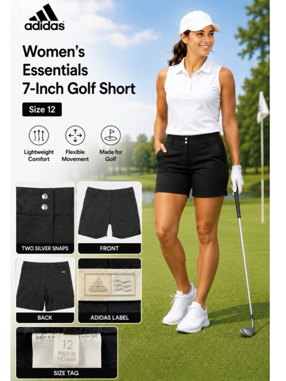 Adidas Women's Essentials 7-Inch Golf Short Black Size 12